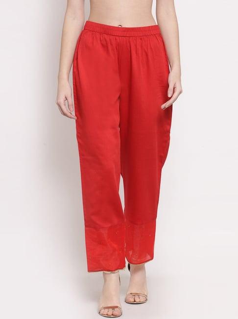 dart studio red embroidered palazzos