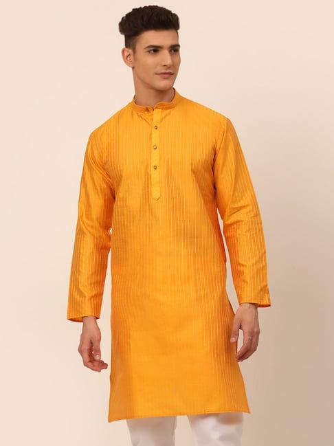 jompers mustard regular fit striped kurta