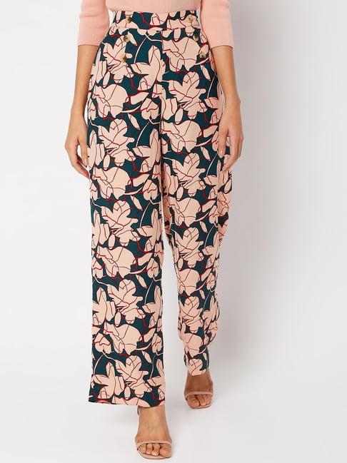 vero moda peach & green printed trousers