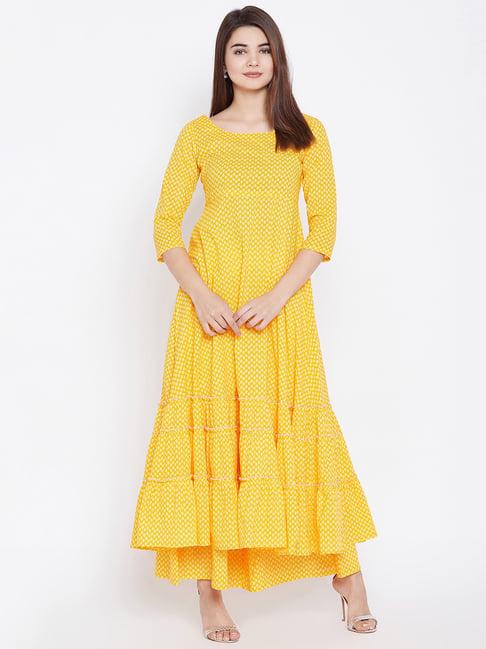 panit yellow printed anarkali kurta