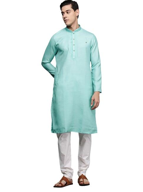 manyavar sky blue regular fit kurta with pyjamas