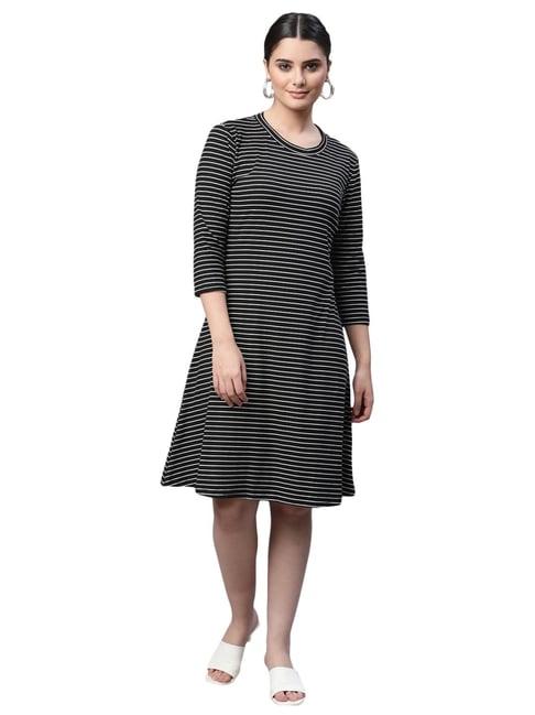 global republic black striped a-line dress