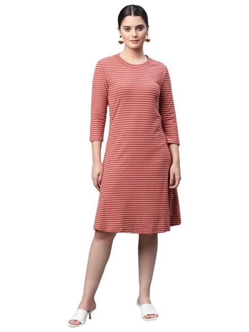 global republic rust striped a-line dress