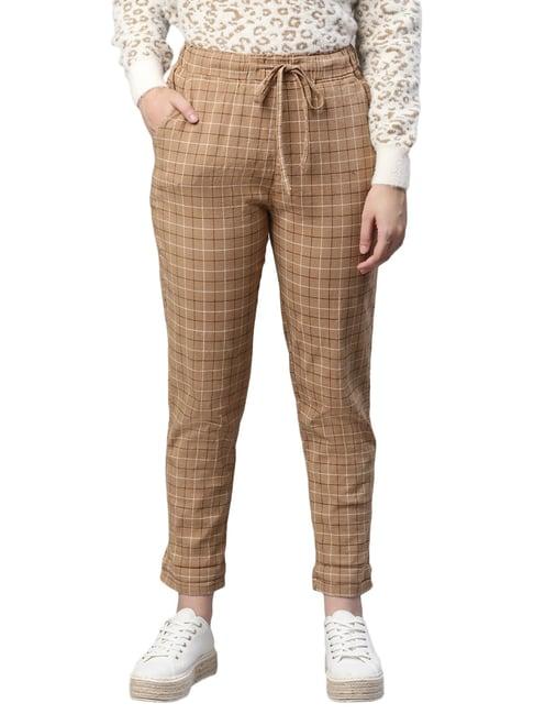 global republic brown cotton chequered pants