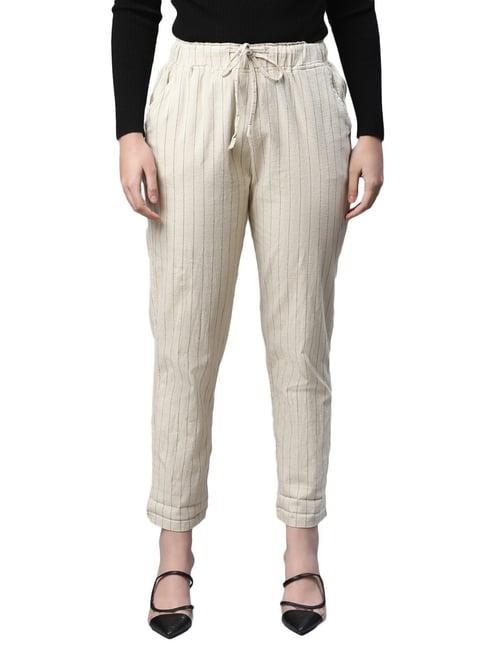 global republic off-white cotton striped pants