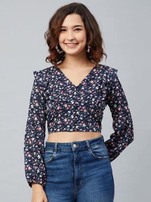 rare navy floral print crop top