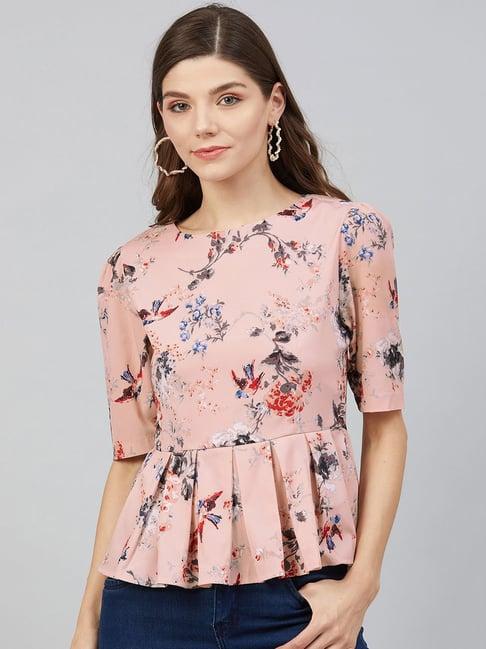 rare pink floral print peplum top