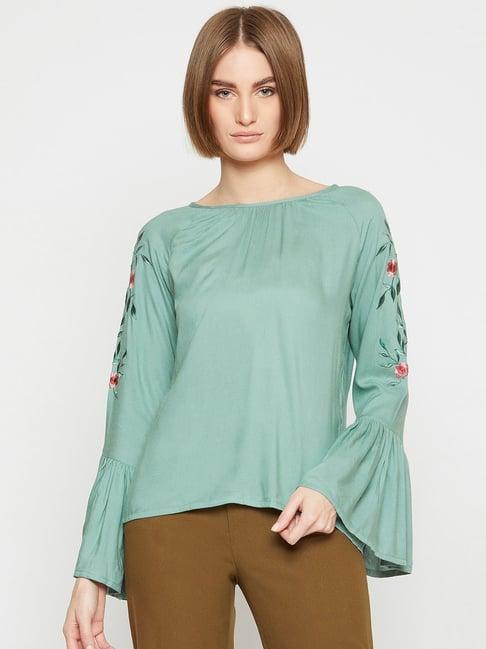 marie claire green embroidered box top