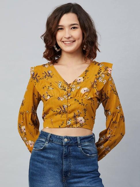 marie claire mustard floral print crop top