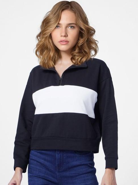 only black & white cotton color-block zip sweatshirt