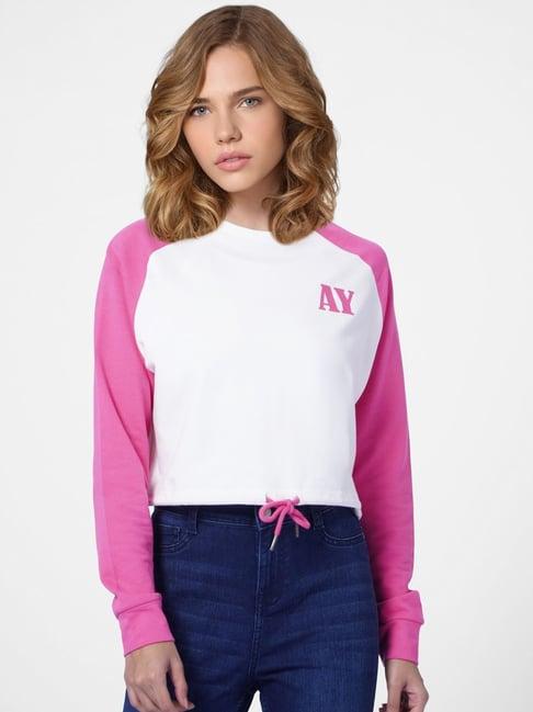 only white & pink cotton color-block sweatshirt