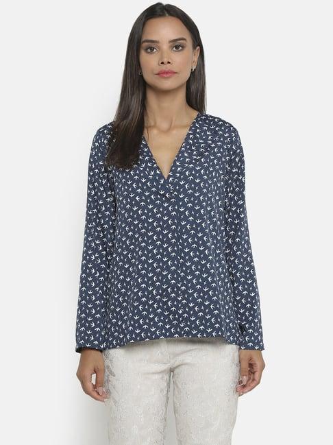 office & you blue printed top