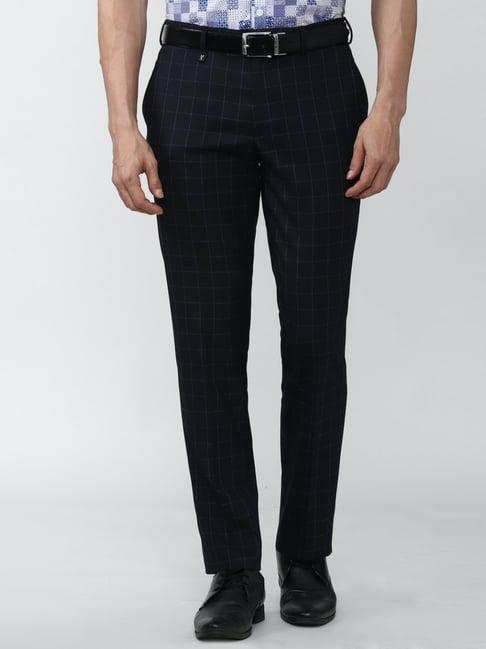 v dot navy skinny fit checks trousers