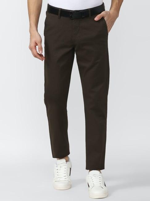 van heusen sport brown cotton slim fit trousers