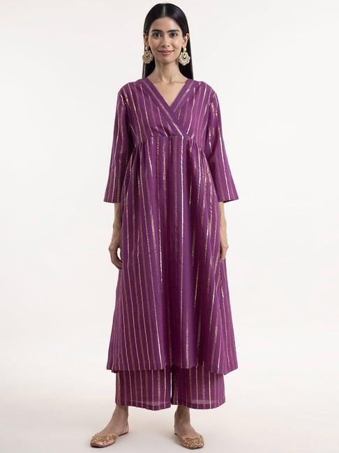 pink fort purple striped kurta with palazzo