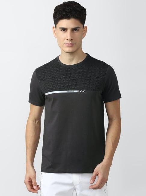 van heusen flex grey slim fit printed t-shirt