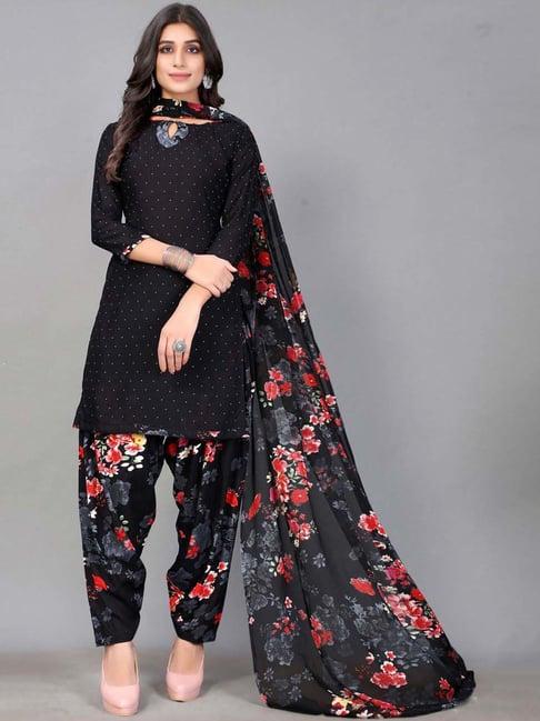 satrani black printed unstitched dress material