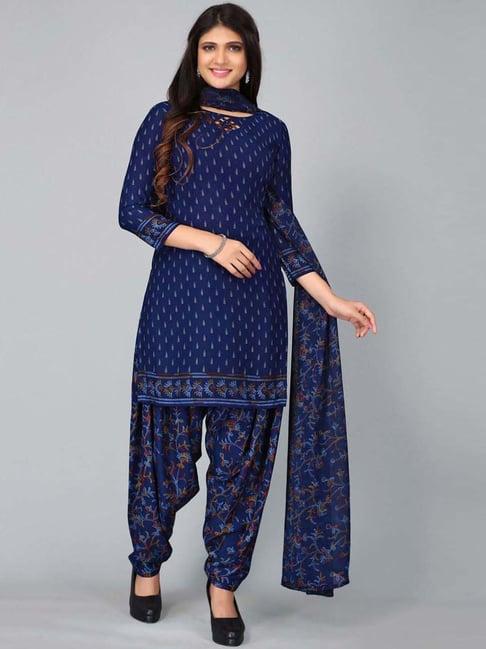 satrani navy printed unstitched dress material