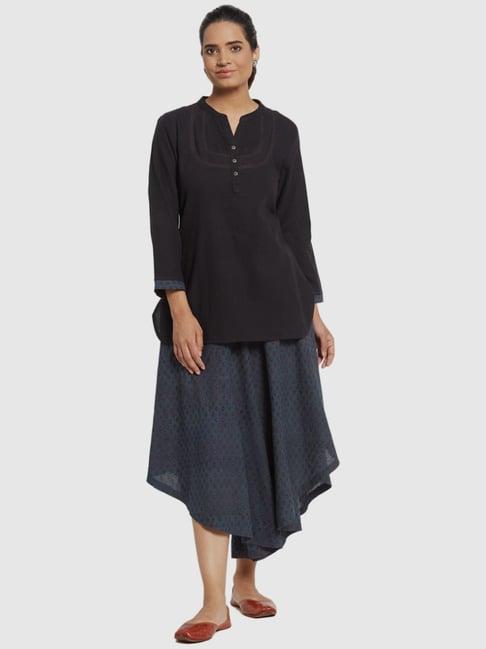 fabindia black & blue cotton kurti skirt set