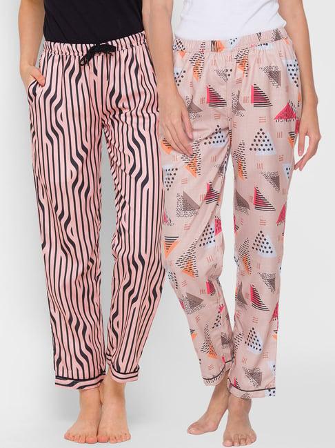 fashionrack beige printed pyjamas with pocket (pack of 2)