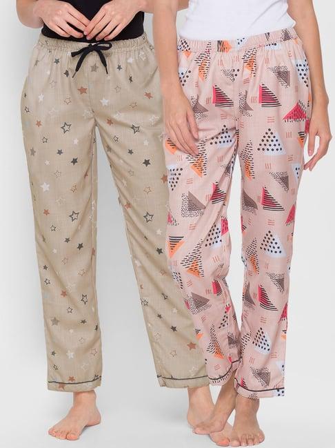 fashionrack beige printed pyjamas with pocket (pack of 2)