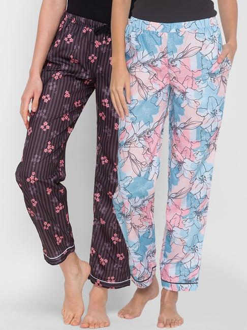 fashionrack blue & brown floral pyjamas with pocket (pack of 2)