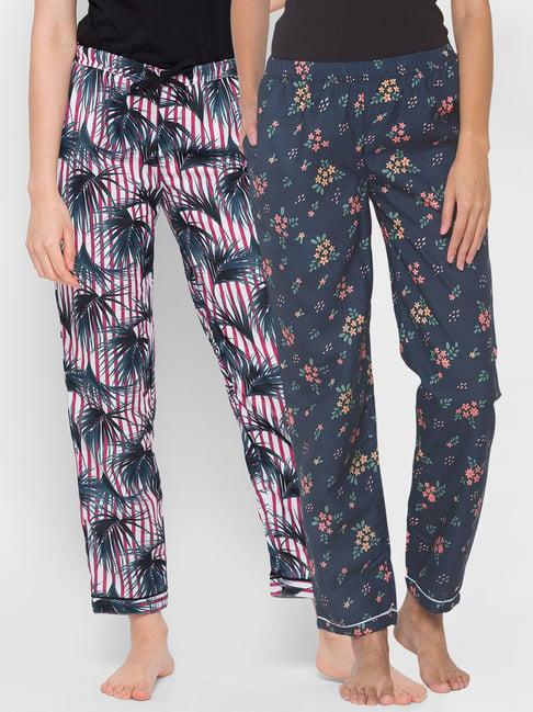 fashionrack navy blue & red floral pyjamas with pocket (pack of 2)