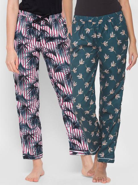 fashionrack green & red floral pyjamas with pocket (pack of 2)