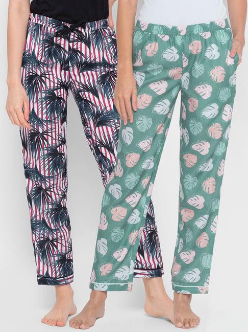 fashionrack green & red floral pyjamas with pocket (pack of 2)