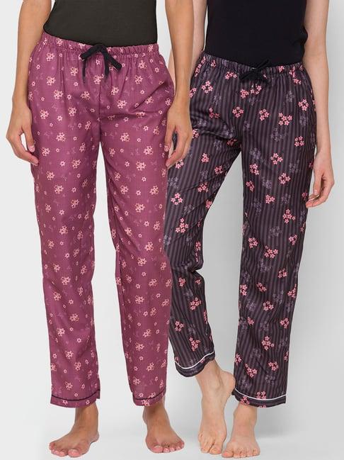 fashionrack purple & brown floral pyjamas with pocket (pack of 2)