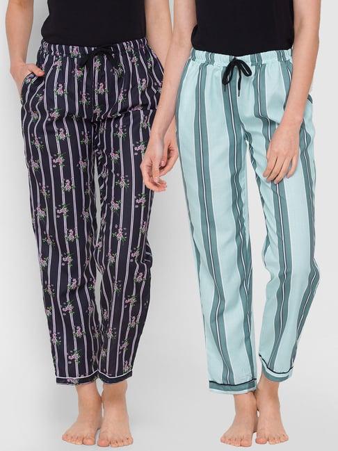 fashionrack blue & turquoise stripes pyjamas with pocket (pack of 2)