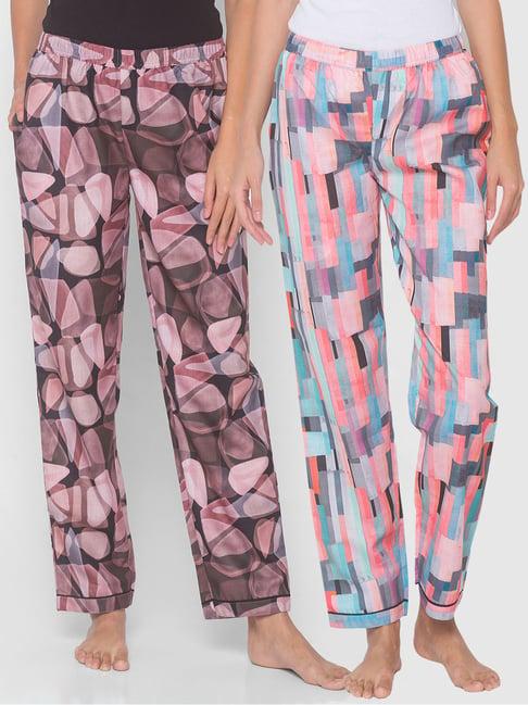 fashionrack multi & black abstract pyjamas with pocket (pack of 2)