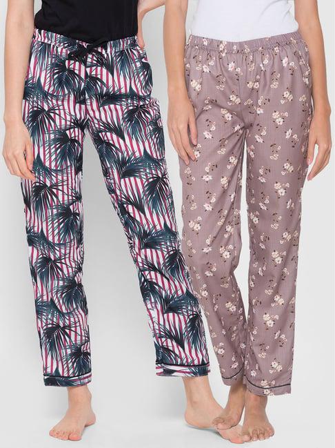 fashionrack brown & red floral pyjamas with pocket (pack of 2)