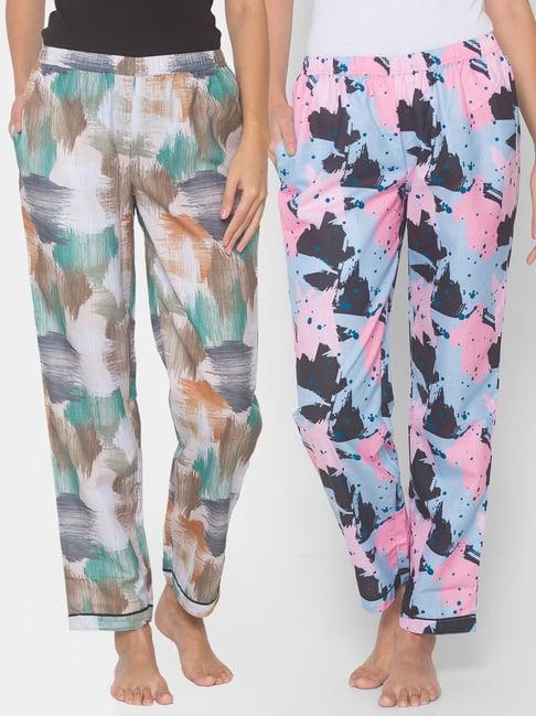 fashionrack beige & blue abstract pyjamas with pocket (pack of 2)