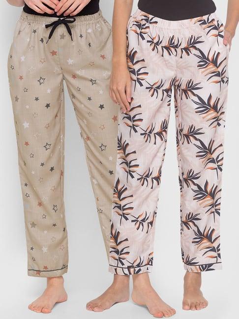 fashionrack beige printed pyjamas with pocket (pack of 2)