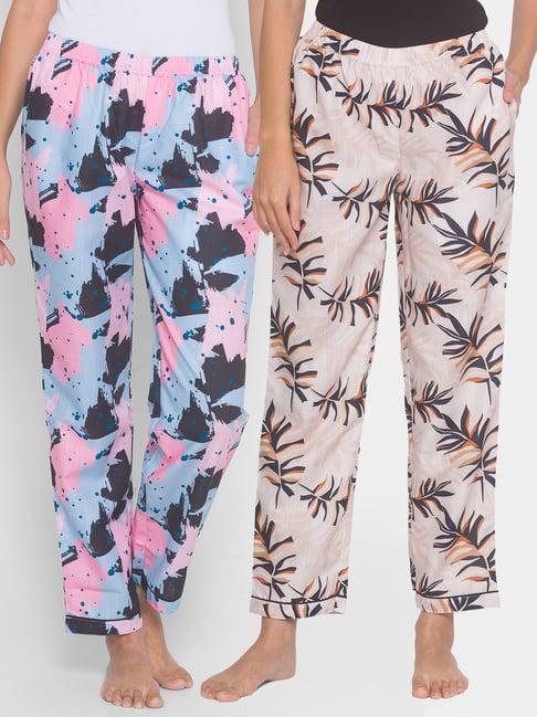 fashionrack beige & blue abstract pyjamas with pocket (pack of 2)