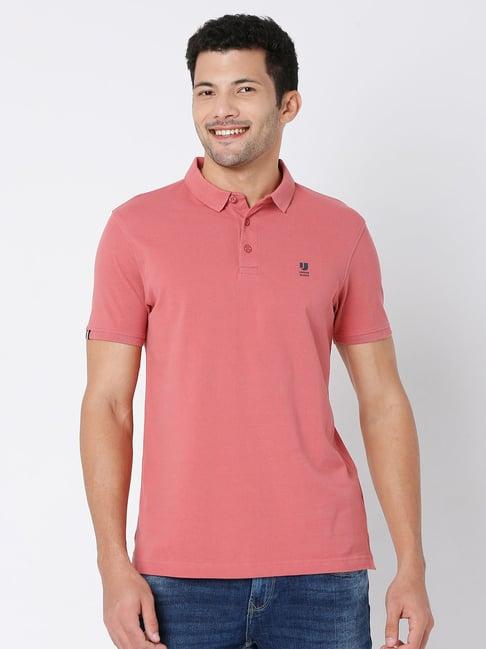 underjeans by spykar pink regular fit polo t-shirt