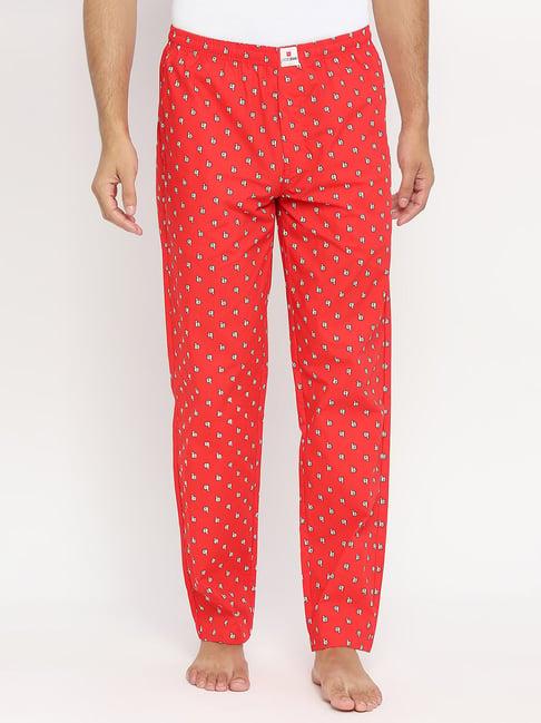 underjeans by spykar red printed pyjamas