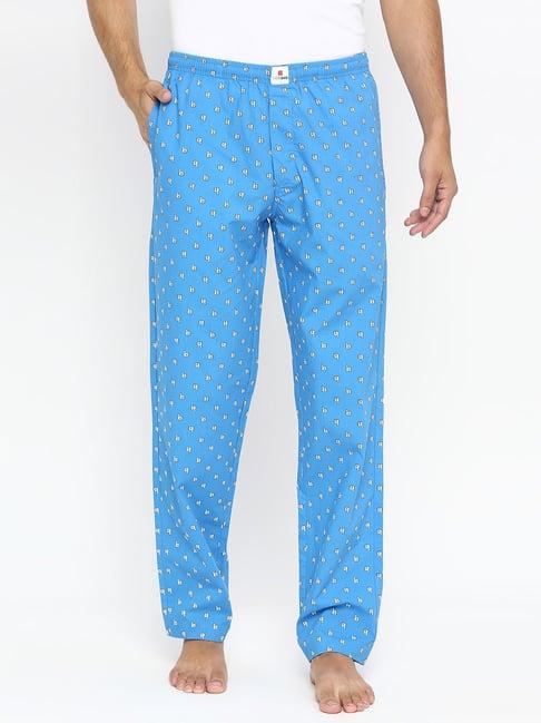 underjeans by spykar royal blue printed pyjamas