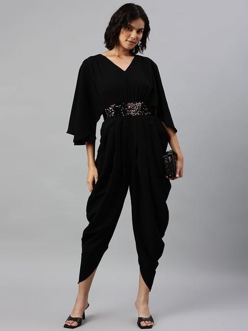 cottinfab polyester black embellished dhoti jumpsuit