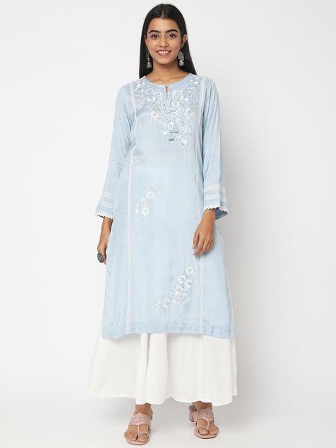 nylangan sky blue embroidered straight kurta