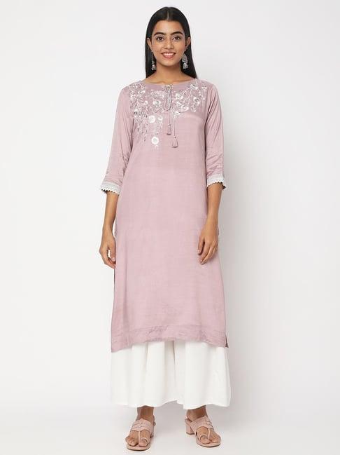 nylangan purple embroidered straight kurta