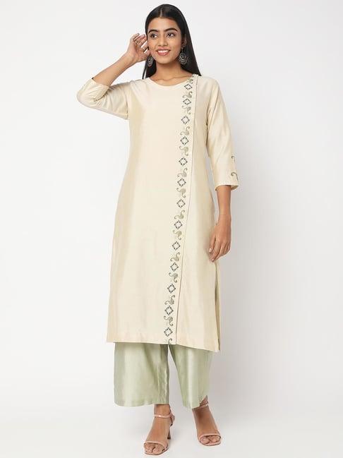 nylangan beige embroidered straight kurta