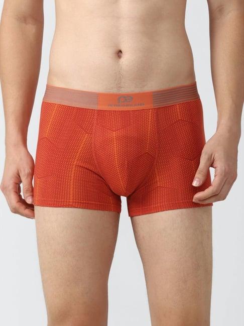 peter england orange regular fit printed trunks