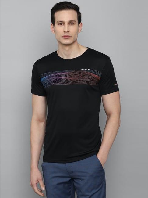 louis philippe sport black slim fit printed t-shirt