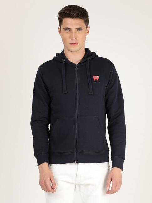 wrangler navy full sleeves hooded sweatshirt