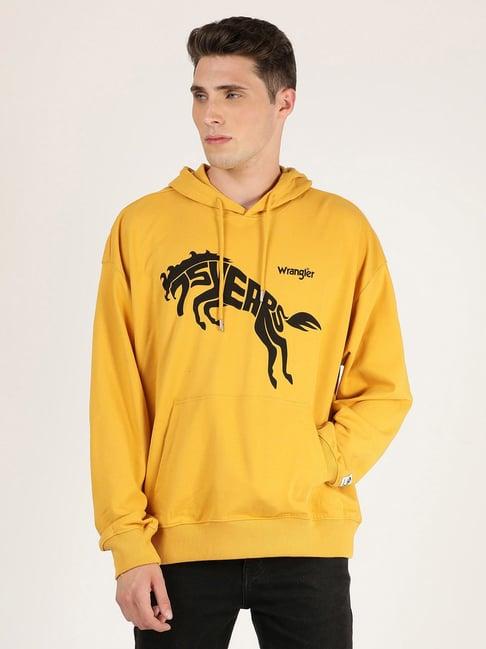 wrangler mustard full sleeves hooded sweatshirt