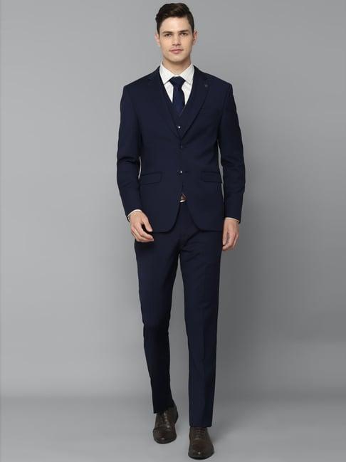 allen solly navy slim fit three piece suit