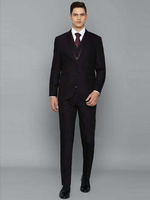 louis philippe black slim fit checks three piece suit