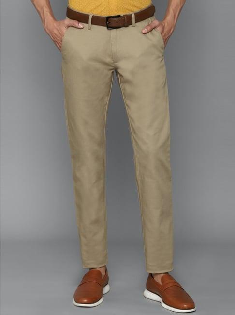 allen solly khaki cotton slim fit trousers